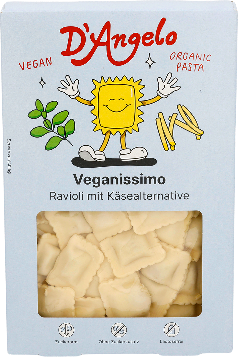 D-Angelo Veganissimo Ravioli mit Kaesealternative Verpackung